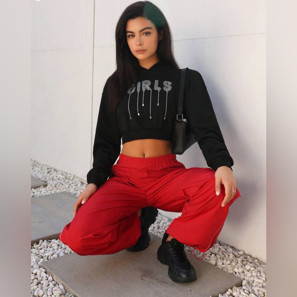 Cropped hoodie with rhinestone Girls